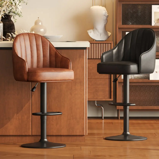 Tabouret de bar pivotant en cuir de style moderne du milieu du siècle, hauteur réglable