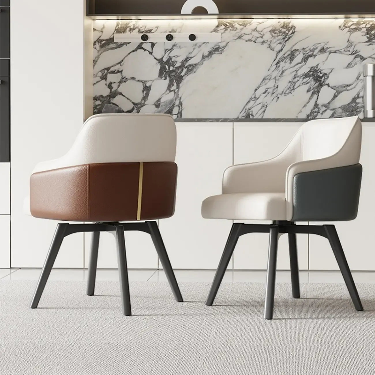 Chaise de salle à manger pivotante moderne en similicuir avec dossier plein