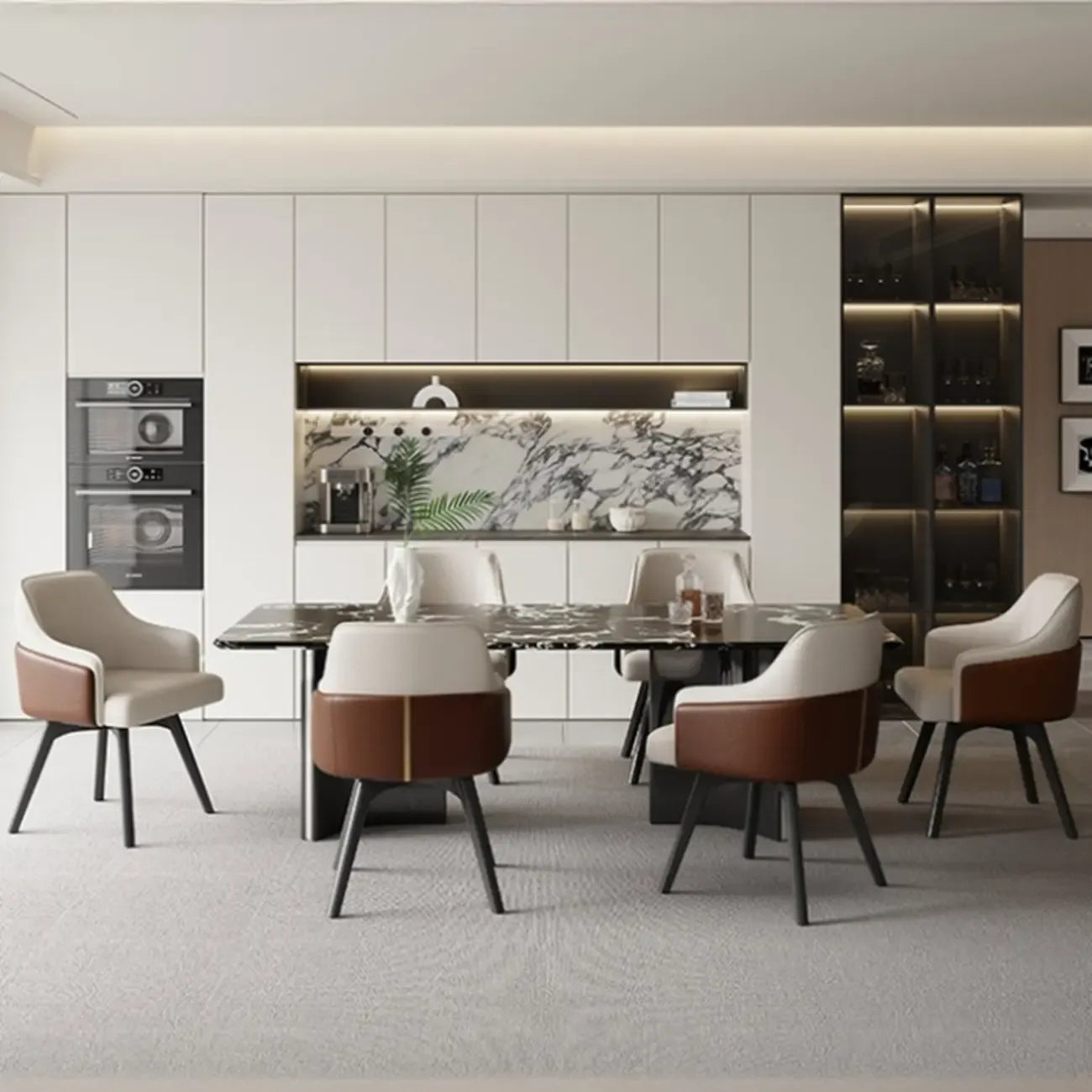 Chaise de salle à manger pivotante moderne en similicuir avec dossier plein