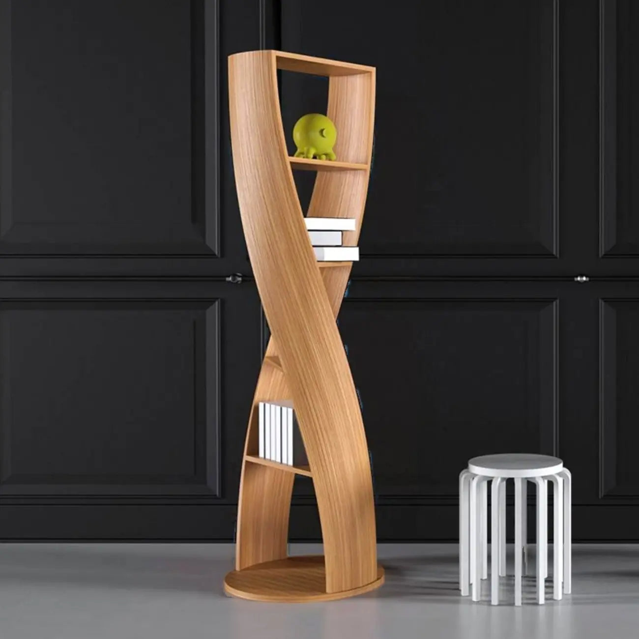 Bibliothèque verticale contemporaine en bois à 5 niveaux en forme de sablier