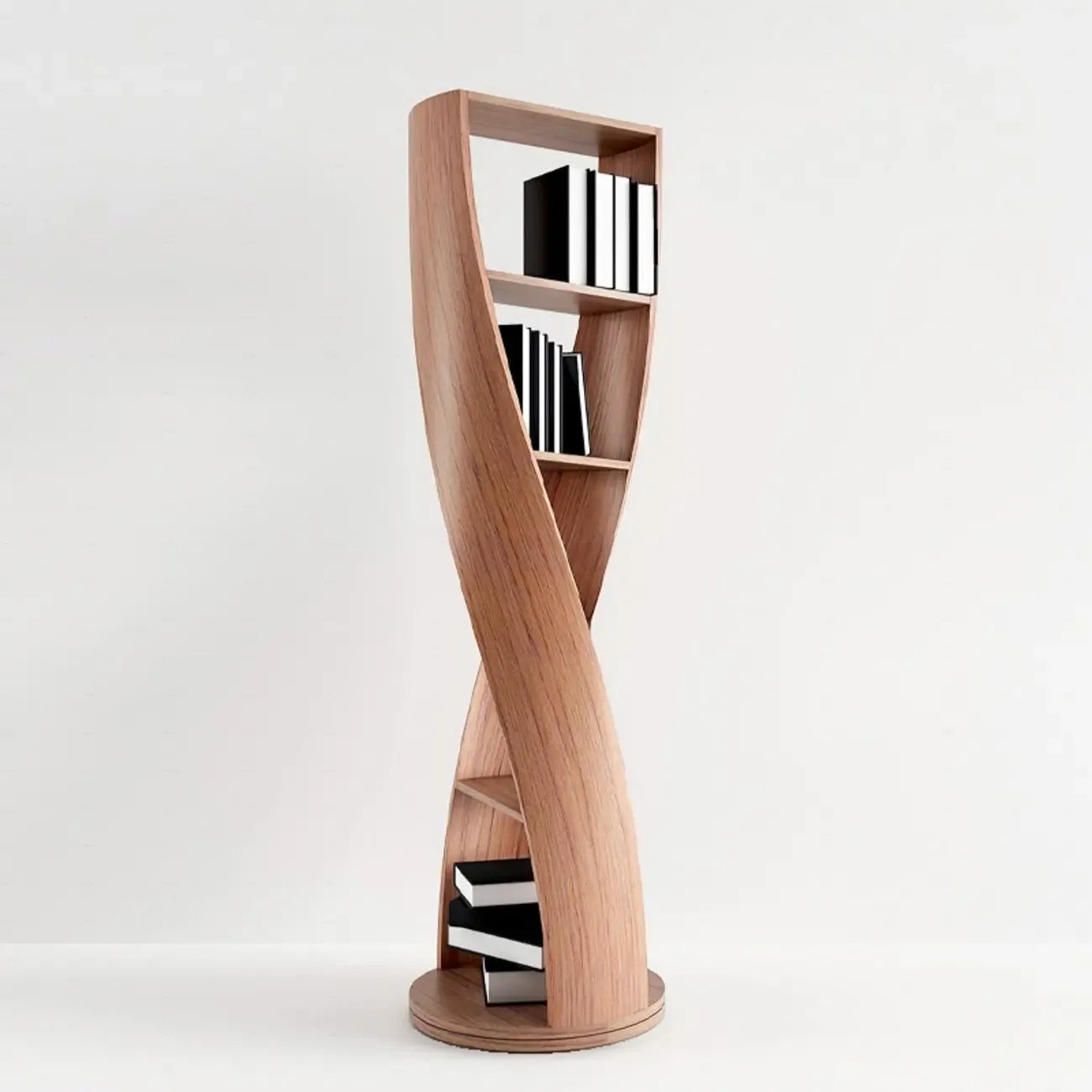 Bibliothèque verticale contemporaine en bois à 5 niveaux en forme de sablier
