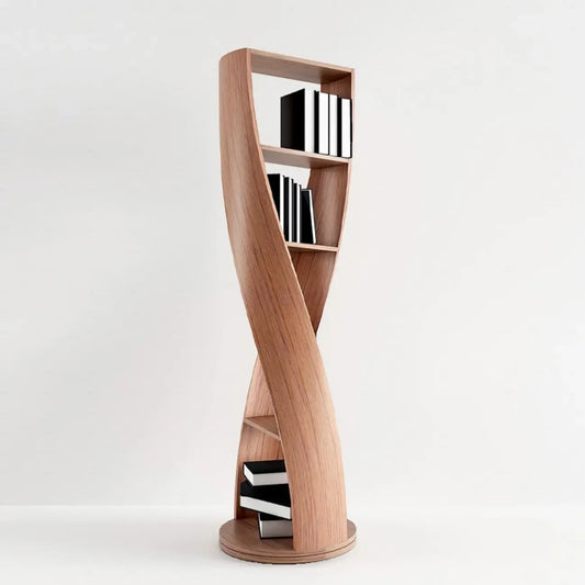 Bibliothèque verticale contemporaine en bois à 5 niveaux en forme de sablier