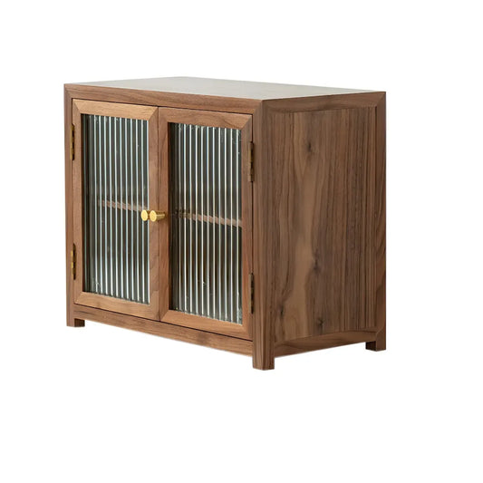 Petite vitrine en bois de noyer avec portes vitrées