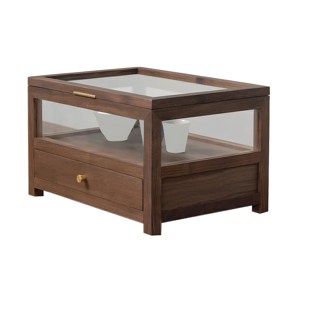 Petite vitrine en bois de noyer avec portes vitrées