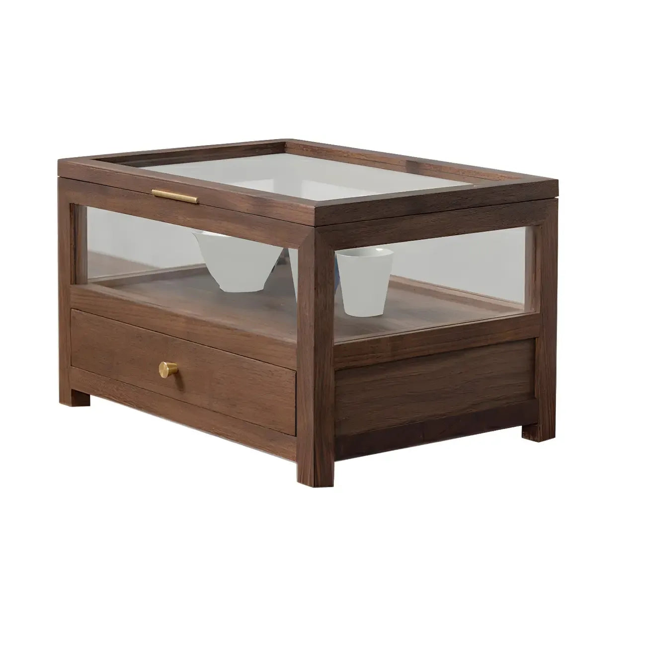 Petite vitrine en bois de noyer avec portes vitrées