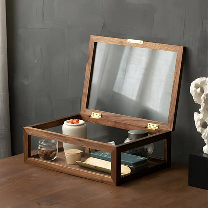 Petite vitrine en bois de noyer avec portes vitrées