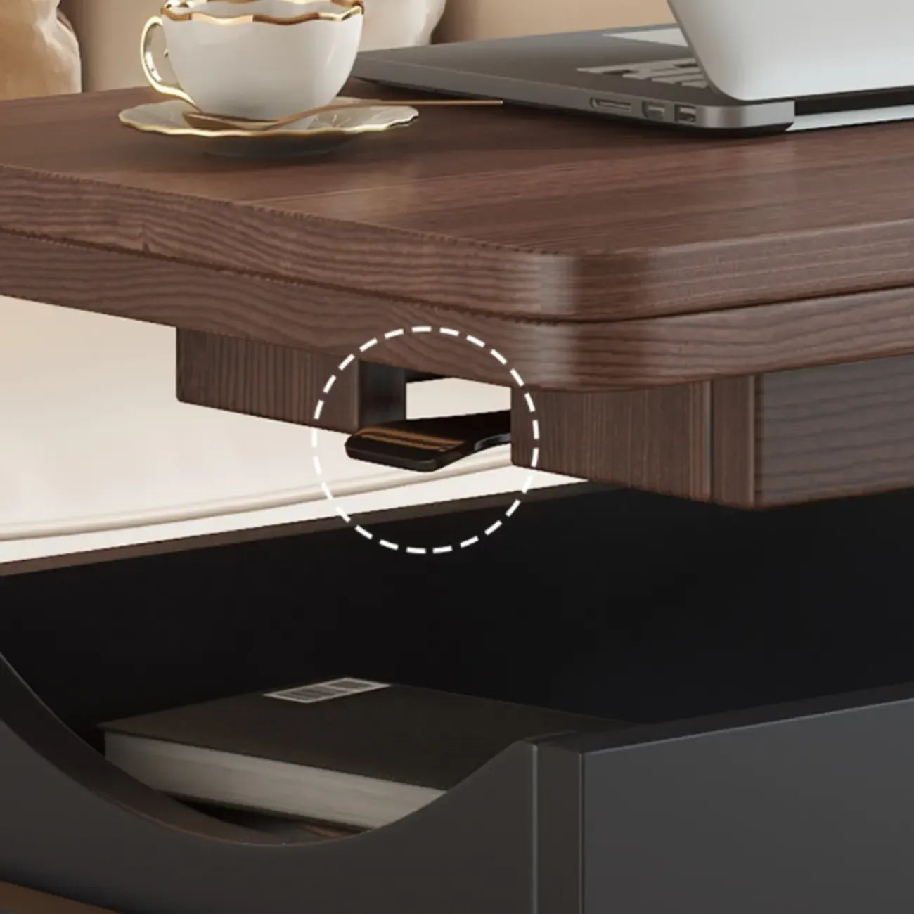 Table d'appoint rectangulaire pliable à plateau relevable en bois et métal avec roulettes