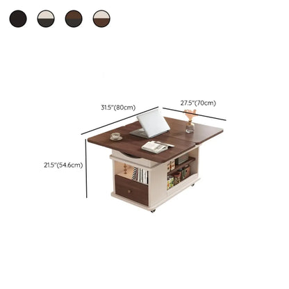 Table d'appoint rectangulaire pliable à plateau relevable en bois et métal avec roulettes