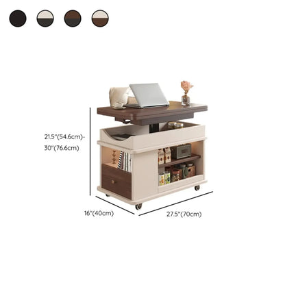 Table d'appoint rectangulaire pliable à plateau relevable en bois et métal avec roulettes