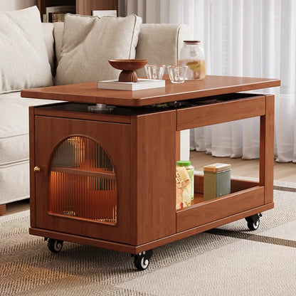 Table d'appoint pivotante réglable en bois de noyer avec roulettes