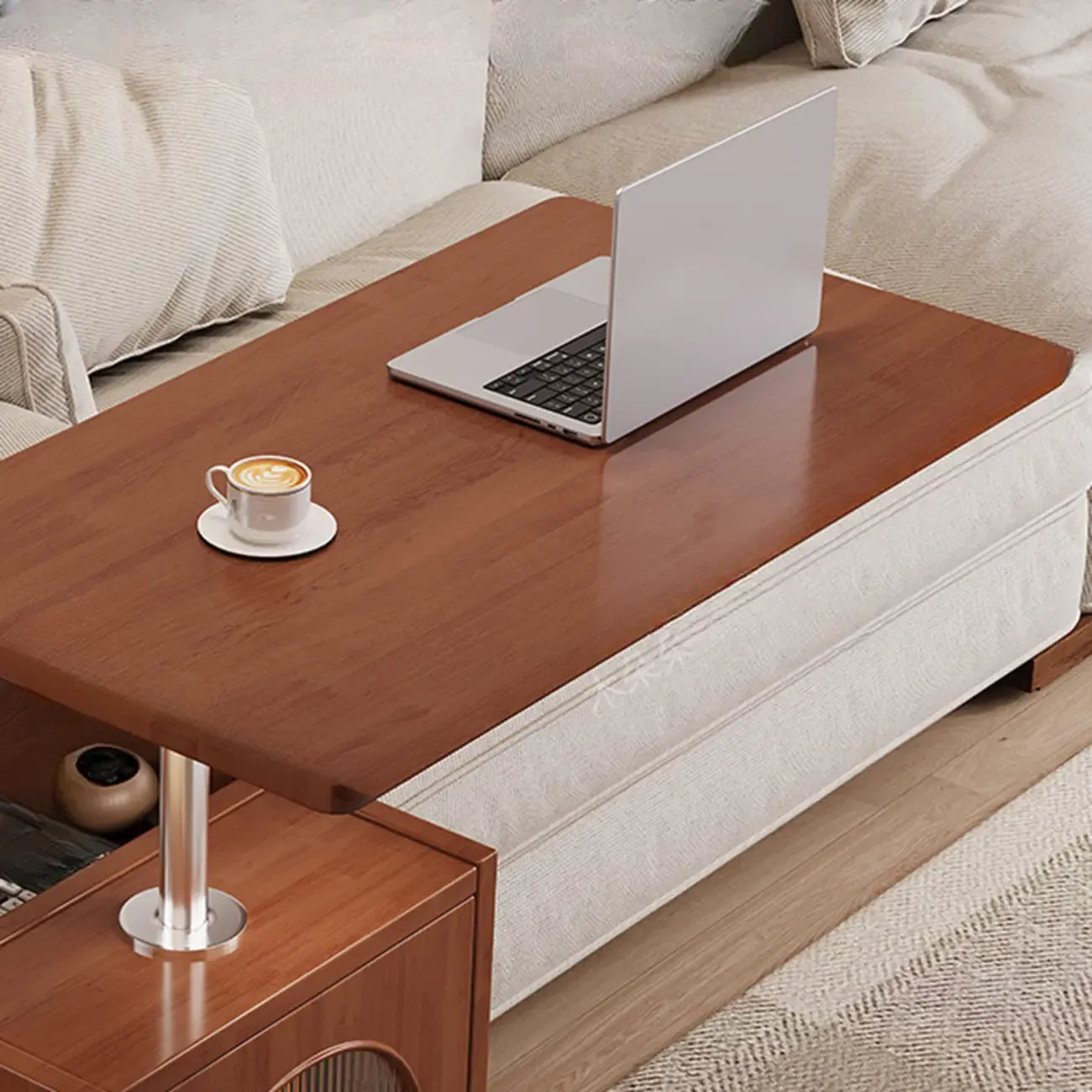 Table d'appoint pivotante réglable en bois de noyer avec roulettes