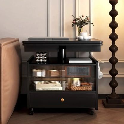 Table basse roulante moderne réglable en bois brun noyer