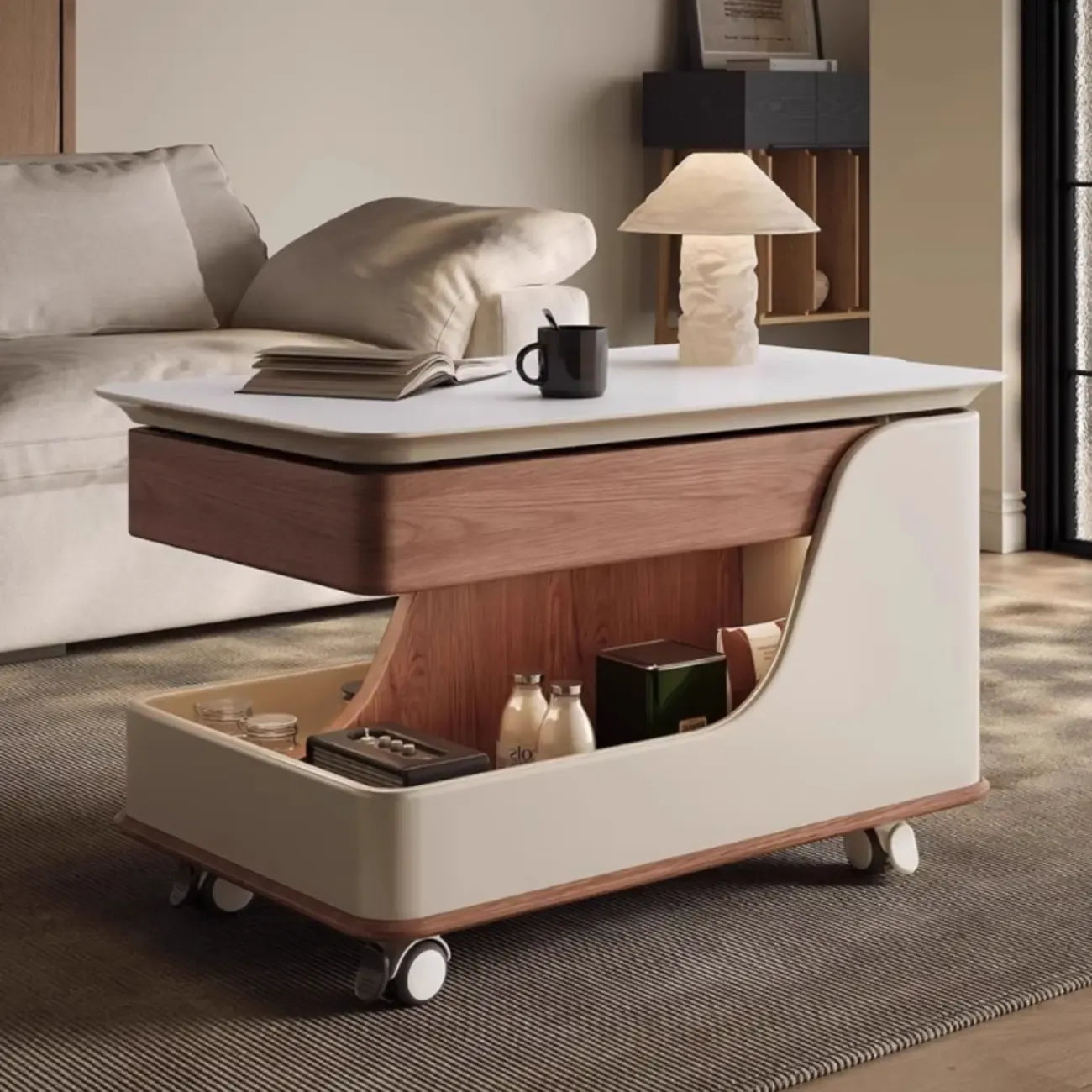 Table d'appoint moderne en bois blanc à plateau réglable