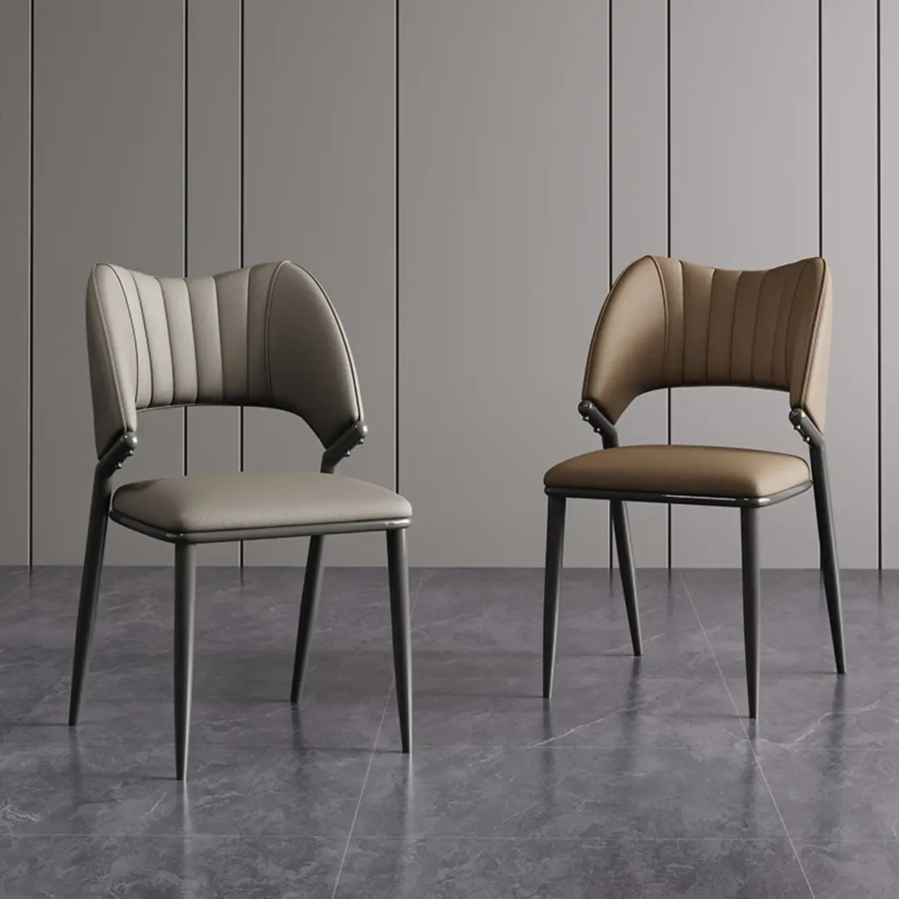 Chaise de salle à manger moderne sans accoudoirs, dossier incurvé, en similicuir.