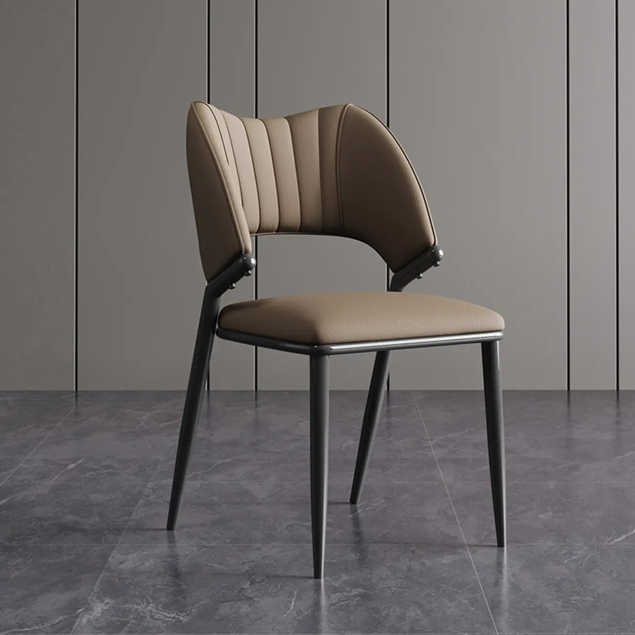 Chaise de salle à manger moderne sans accoudoirs, dossier incurvé, en similicuir.