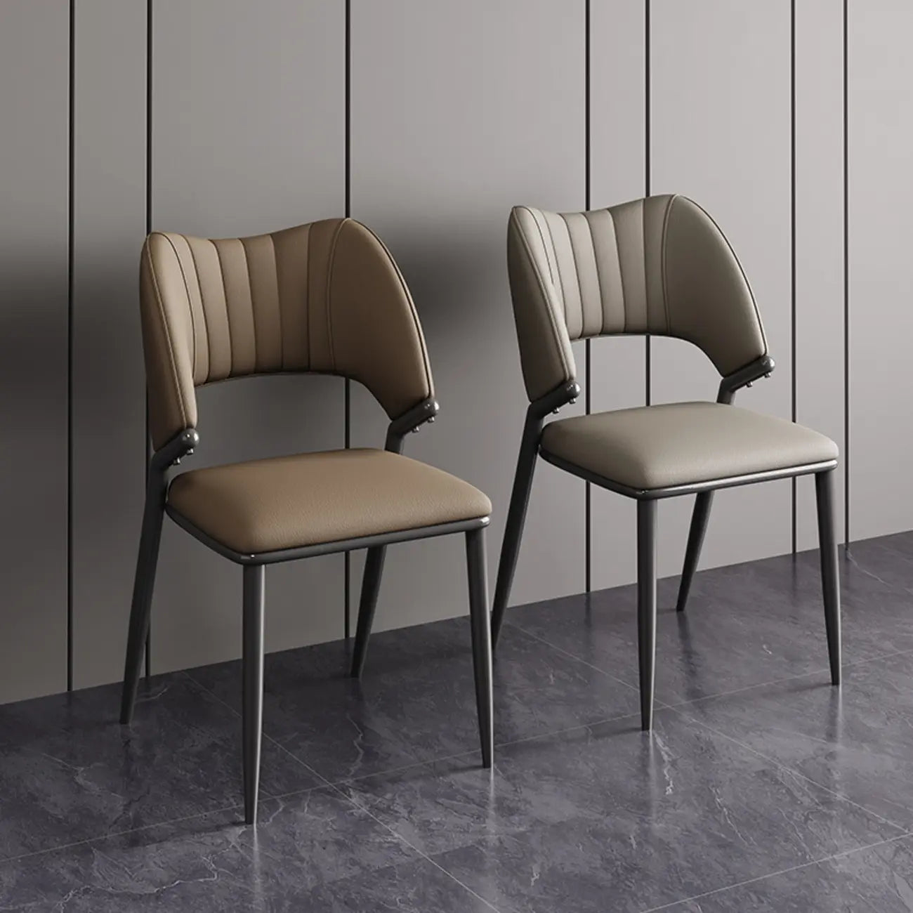 Chaise de salle à manger moderne sans accoudoirs, dossier incurvé, en similicuir.