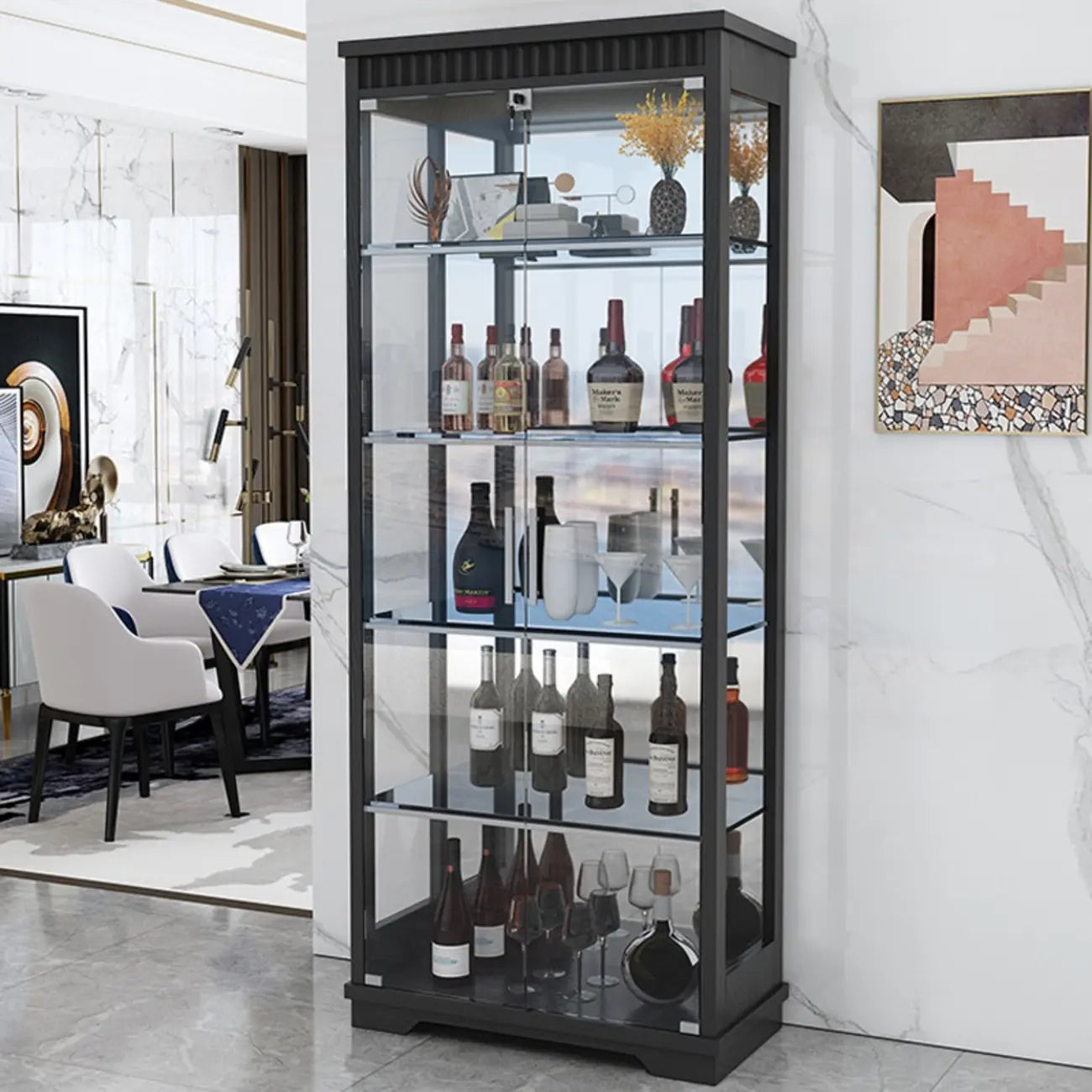 Casier à vin moderne en bois naturel avec étagère en verre