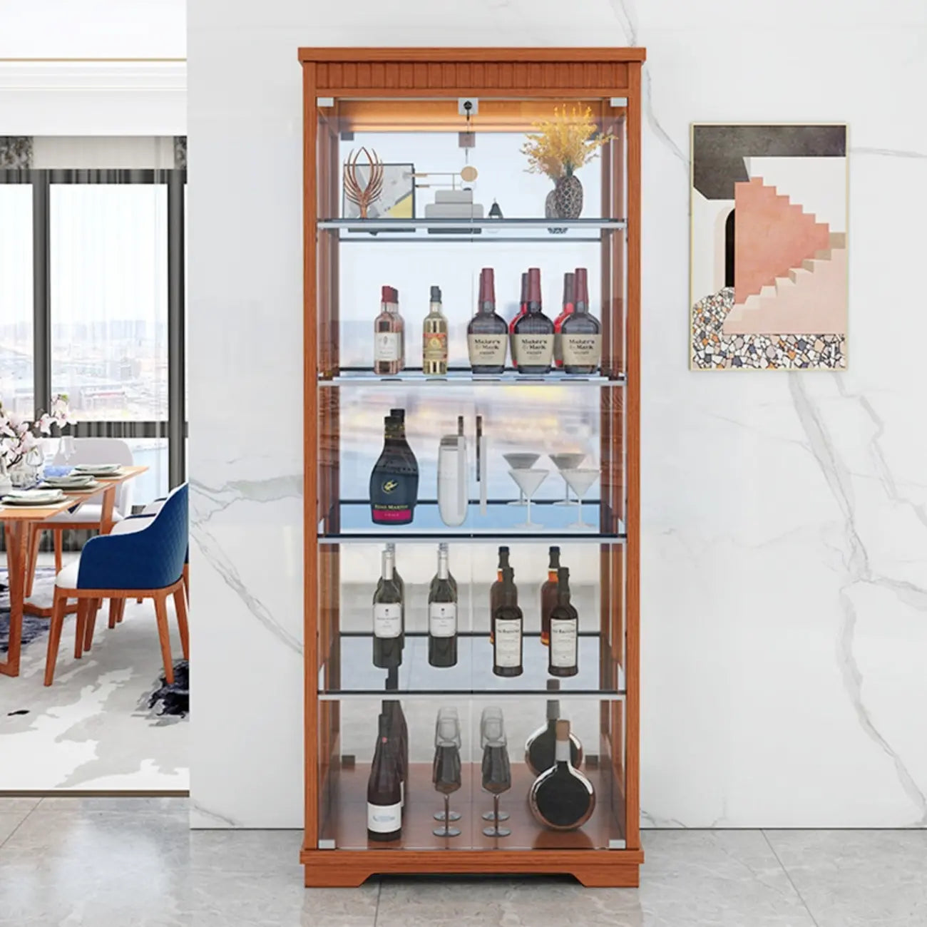 Casier à vin moderne en bois naturel avec étagère en verre