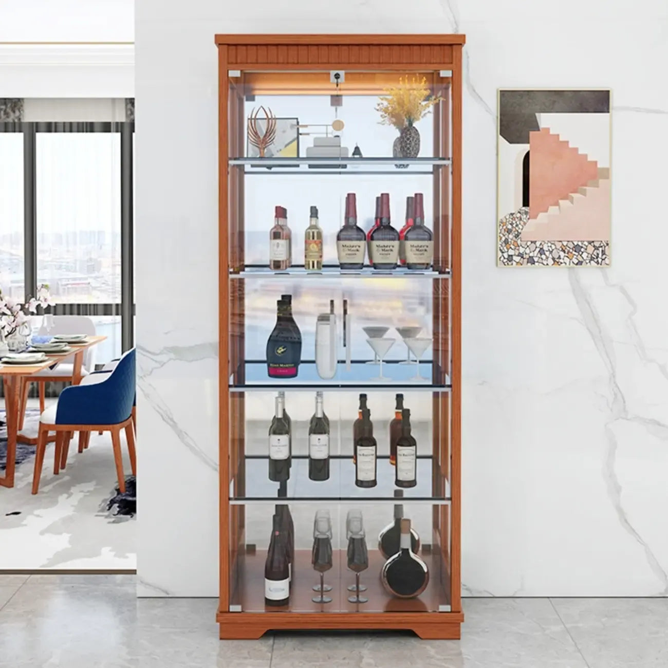 Casier à vin moderne en bois naturel avec étagère en verre