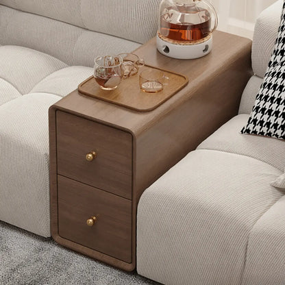Table d'appoint rectangulaire étroite en bois de noyer avec tiroirs