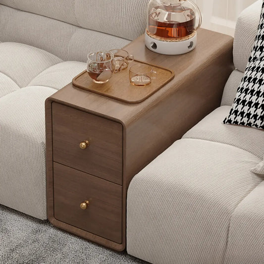 Table d'appoint rectangulaire étroite en bois de noyer avec tiroirs