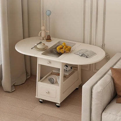 Petite table d'appoint pliable en bois blanc moderne à roulettes