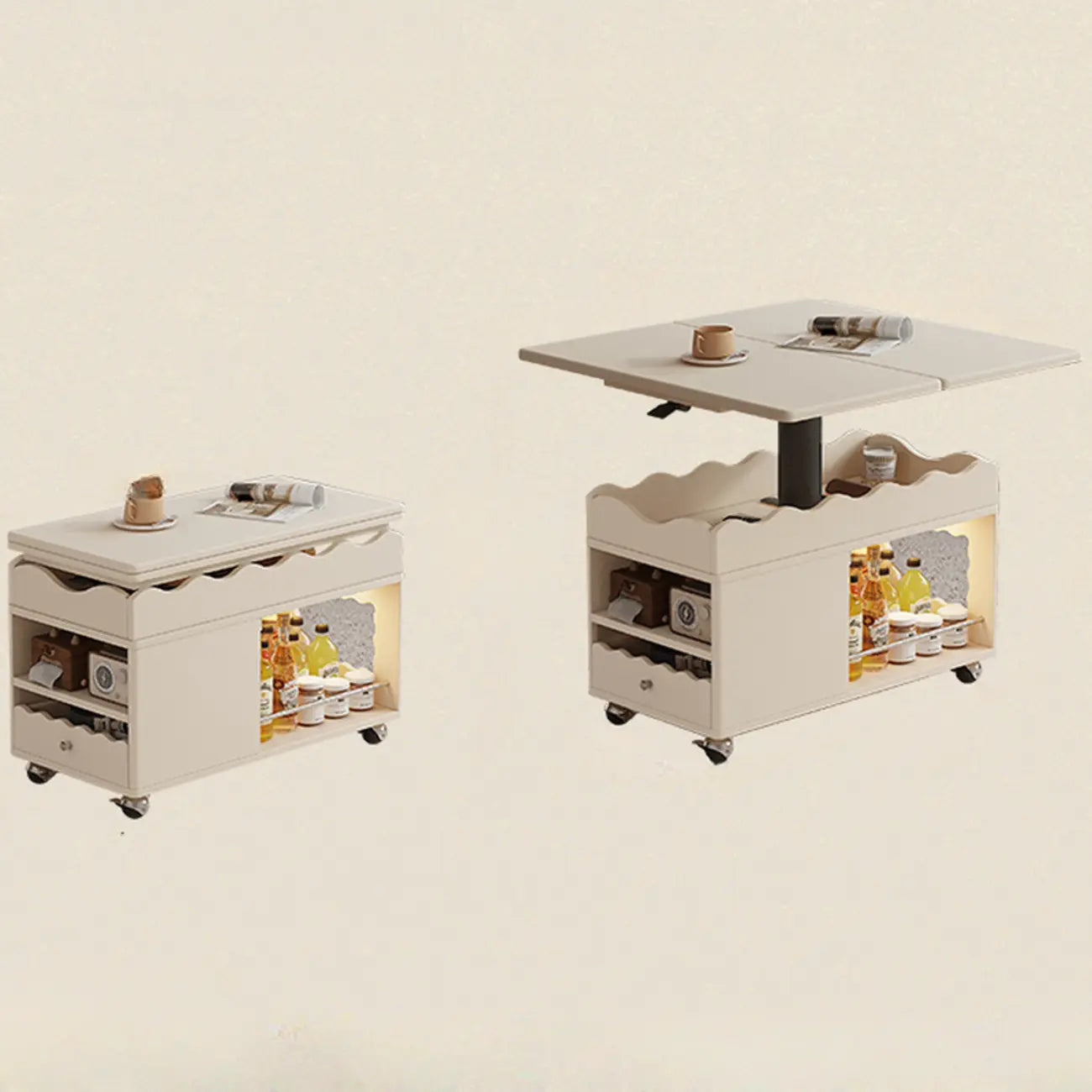 Petite table d'appoint pliable en bois blanc moderne à roulettes