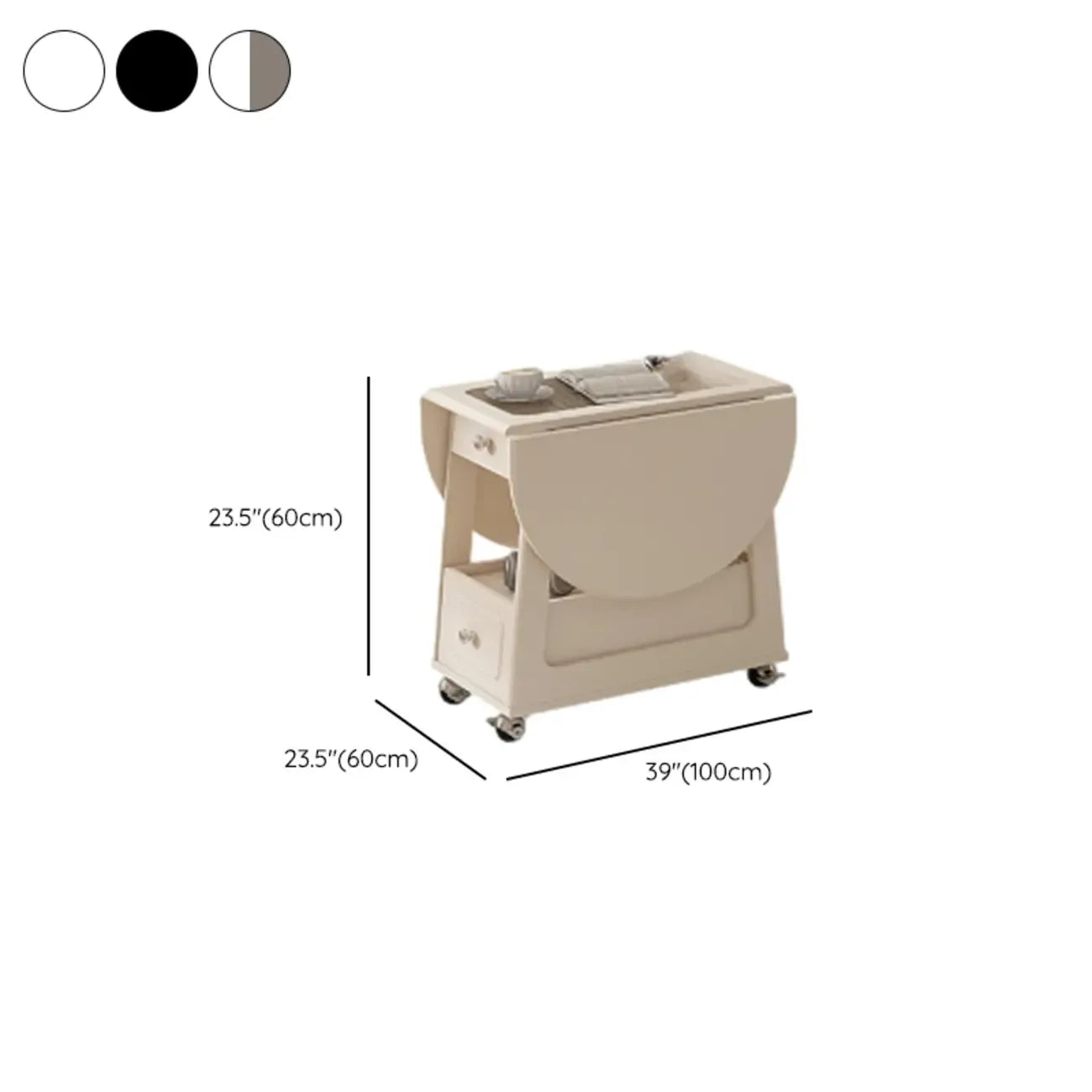 Petite table d'appoint pliable en bois blanc moderne à roulettes