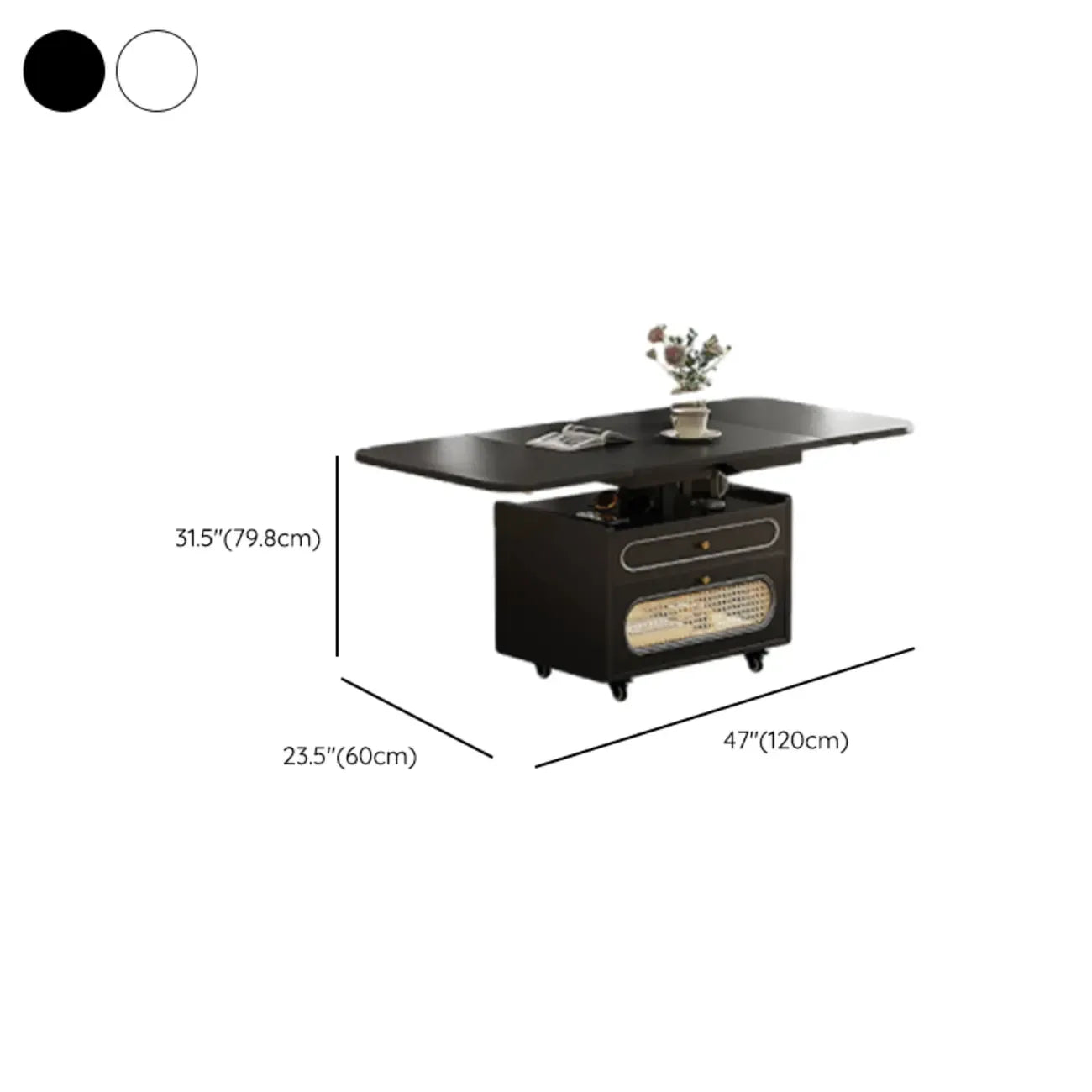 Petite table d'appoint pliable en bois blanc moderne à roulettes