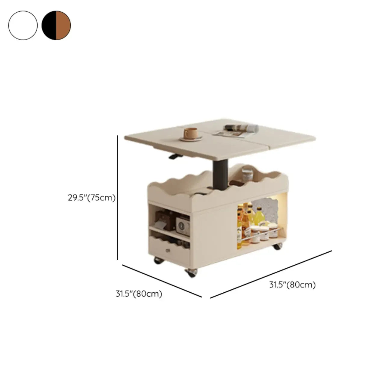 Petite table d'appoint pliable en bois blanc moderne à roulettes