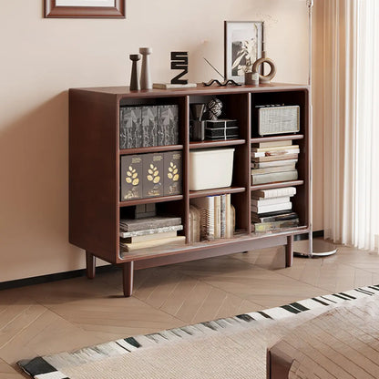 Bibliothèque horizontale en bois brun à fond fermé, style milieu du siècle