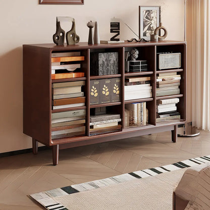 Bibliothèque horizontale en bois brun à fond fermé, style milieu du siècle
