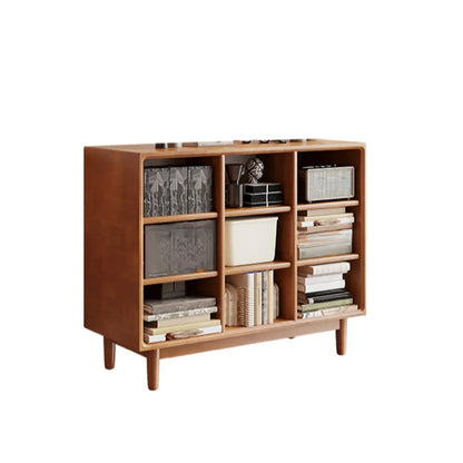 Bibliothèque horizontale en bois brun à fond fermé, style milieu du siècle