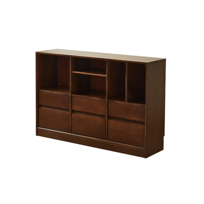 Bibliothèque horizontale en bois brun à fond fermé, style milieu du siècle