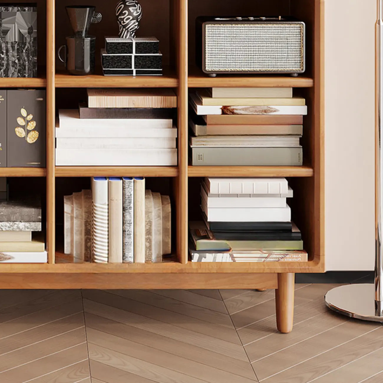 Bibliothèque horizontale en bois brun à fond fermé, style milieu du siècle
