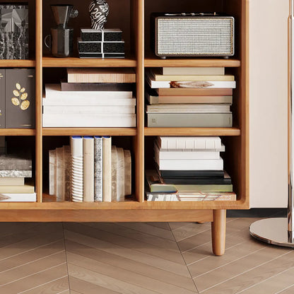 Bibliothèque horizontale en bois brun à fond fermé, style milieu du siècle
