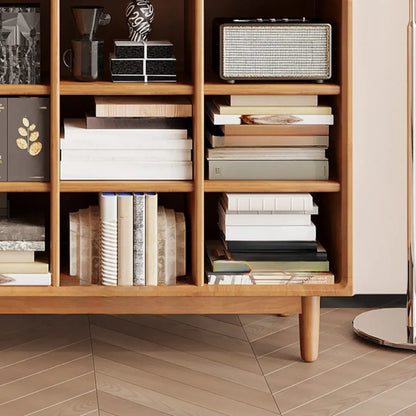 Bibliothèque horizontale en bois brun à fond fermé, style milieu du siècle