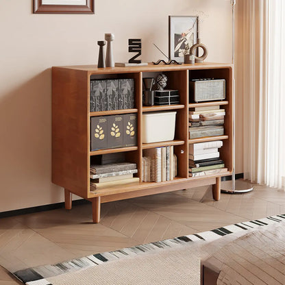 Bibliothèque horizontale en bois brun à fond fermé, style milieu du siècle
