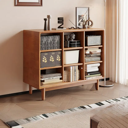 Bibliothèque horizontale en bois brun à fond fermé, style milieu du siècle