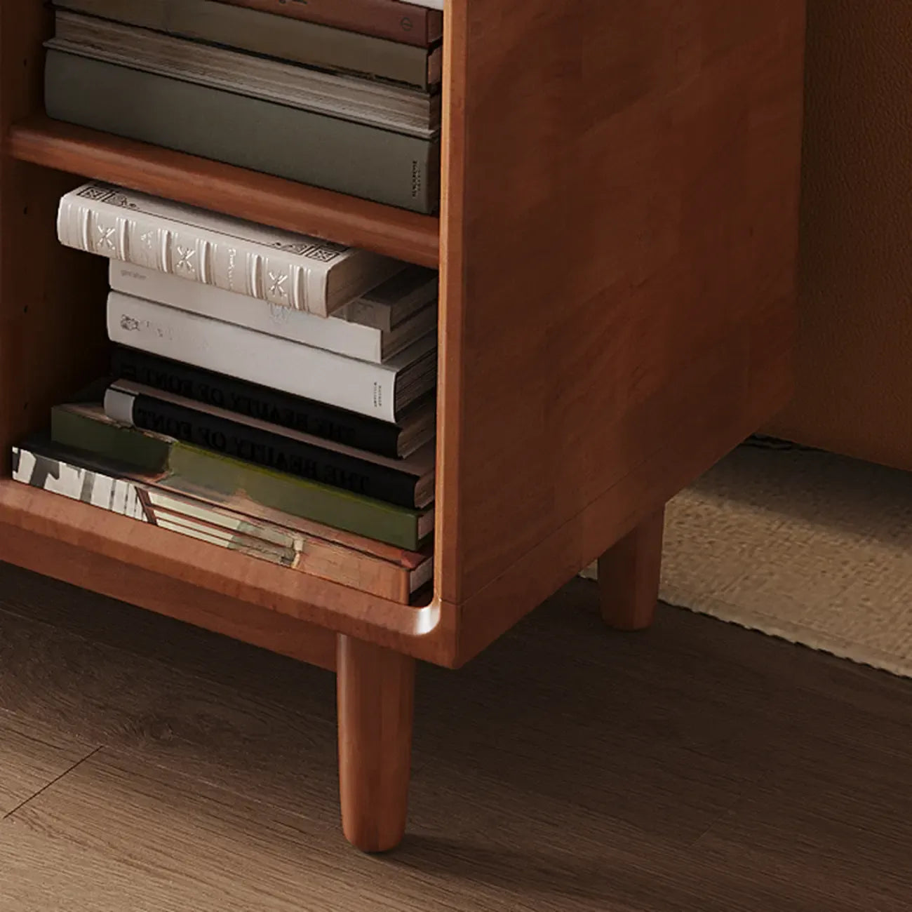 Bibliothèque horizontale en bois brun à fond fermé, style milieu du siècle