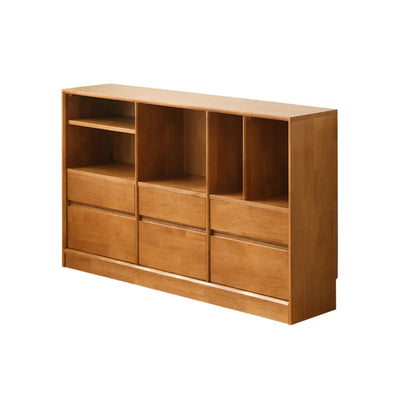 Bibliothèque horizontale en bois brun à fond fermé, style milieu du siècle
