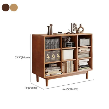 Bibliothèque horizontale en bois brun à fond fermé, style milieu du siècle