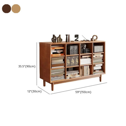 Bibliothèque horizontale en bois brun à fond fermé, style milieu du siècle