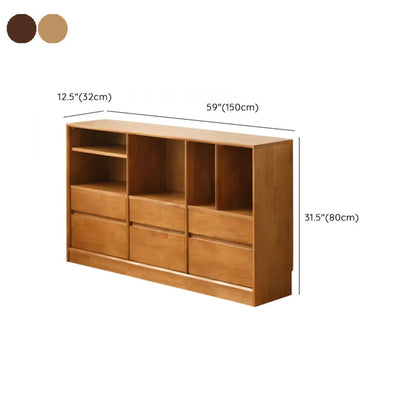 Bibliothèque horizontale en bois brun à fond fermé, style milieu du siècle