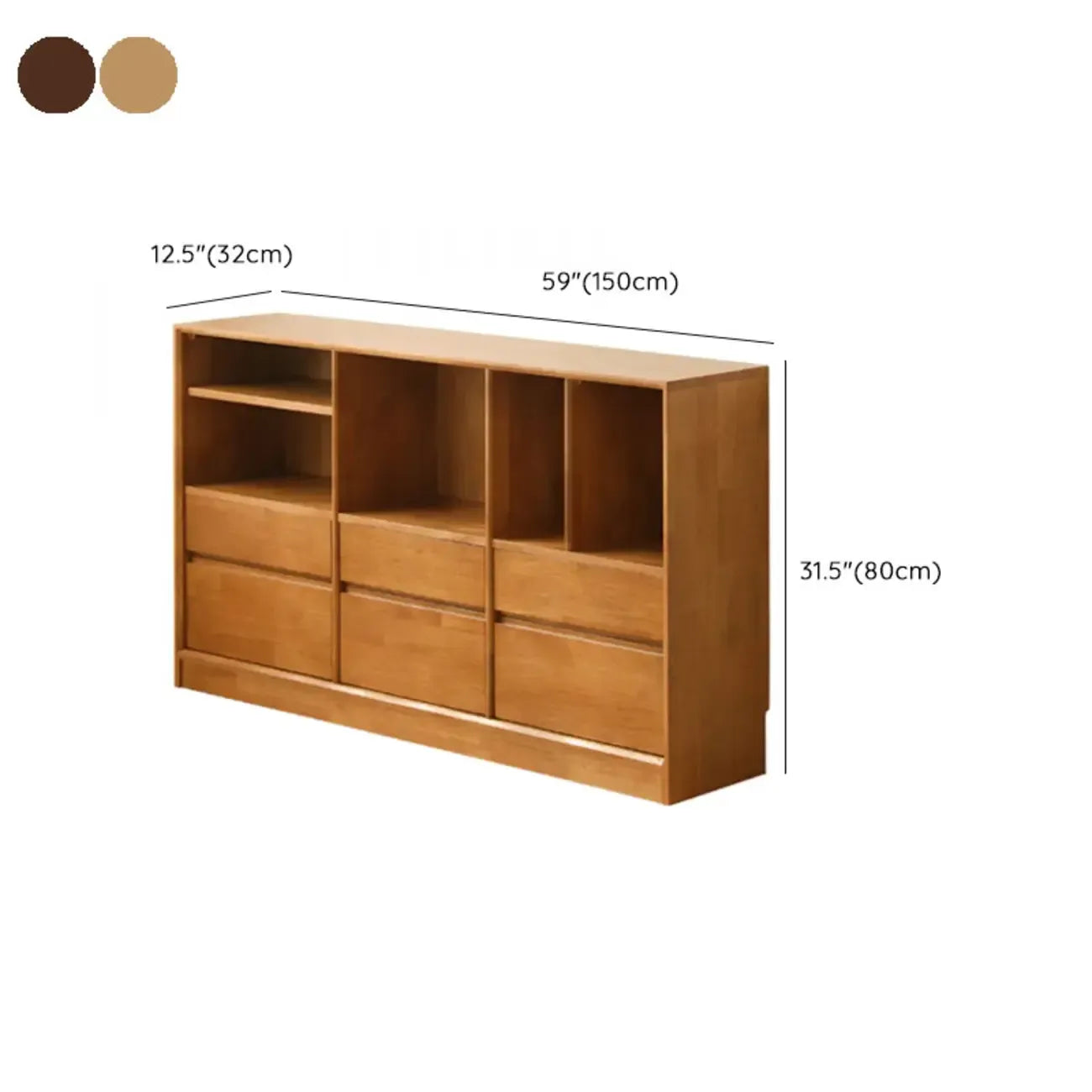 Bibliothèque horizontale en bois brun à fond fermé, style milieu du siècle