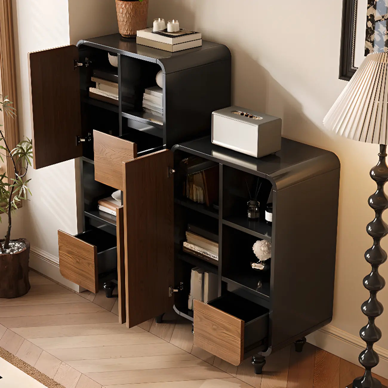 Bibliothèque verticale en bois de style moderne du milieu du siècle