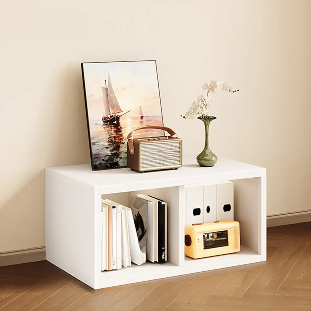 Bibliothèque cubique moderne en acier avec bacs en tissu