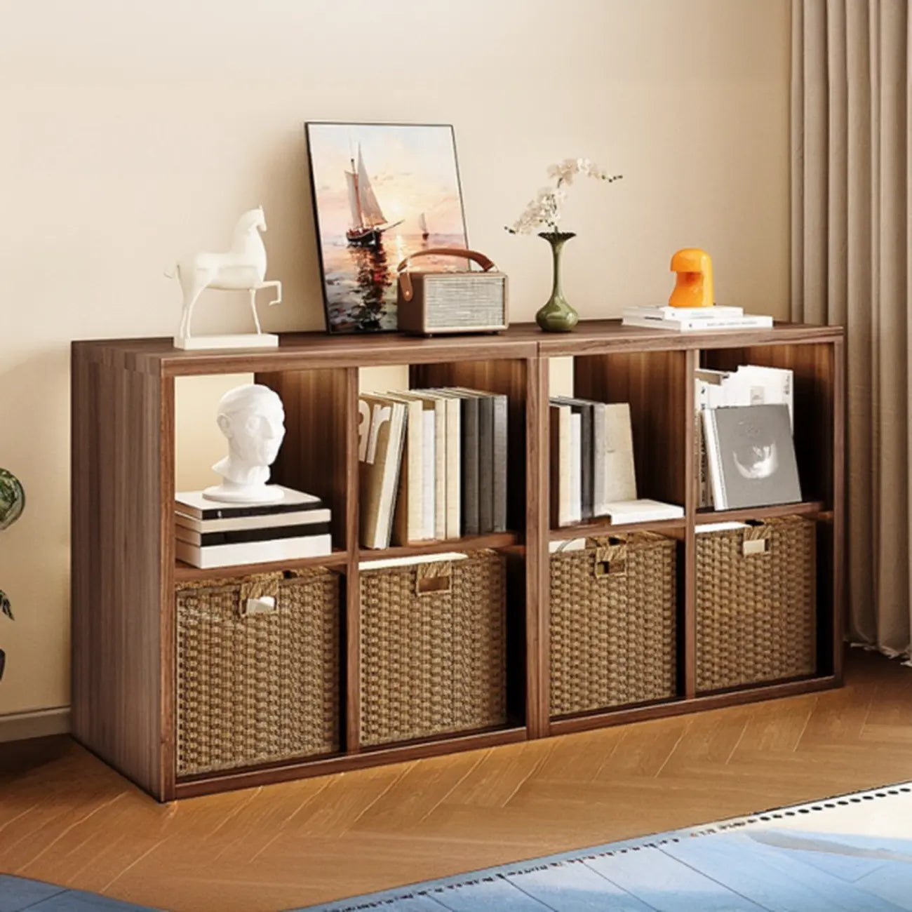 Bibliothèque cubique moderne en acier avec bacs en tissu