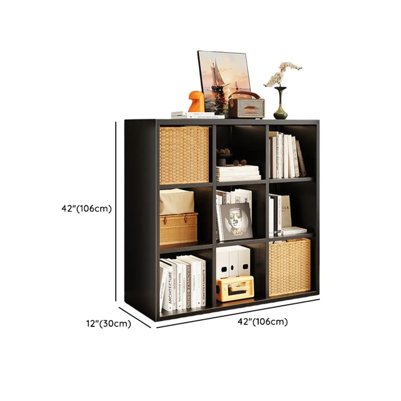 Bibliothèque cubique moderne en acier avec bacs en tissu