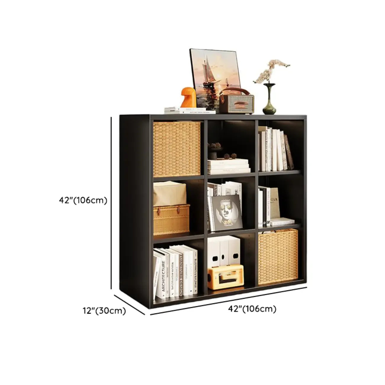 Bibliothèque cubique moderne en acier avec bacs en tissu